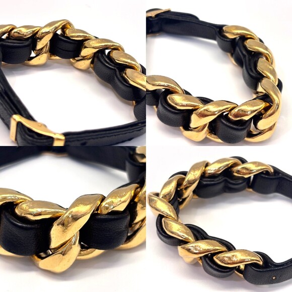 CHANEL Authentic Black Leather Charm Bracelet